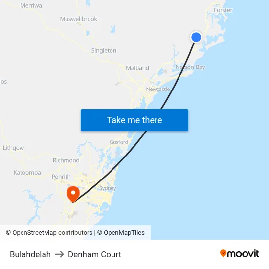 Bulahdelah to Denham Court map