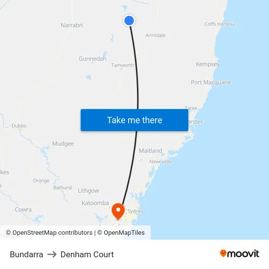 Bundarra to Denham Court map