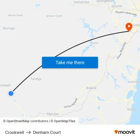 Crookwell to Denham Court map