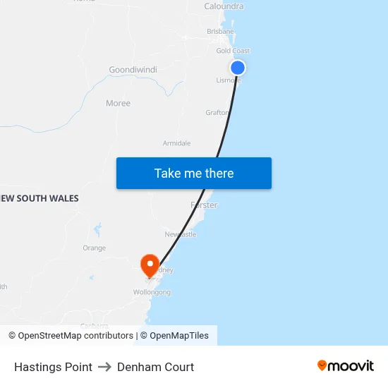 Hastings Point to Denham Court map