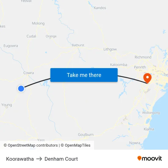 Koorawatha to Denham Court map