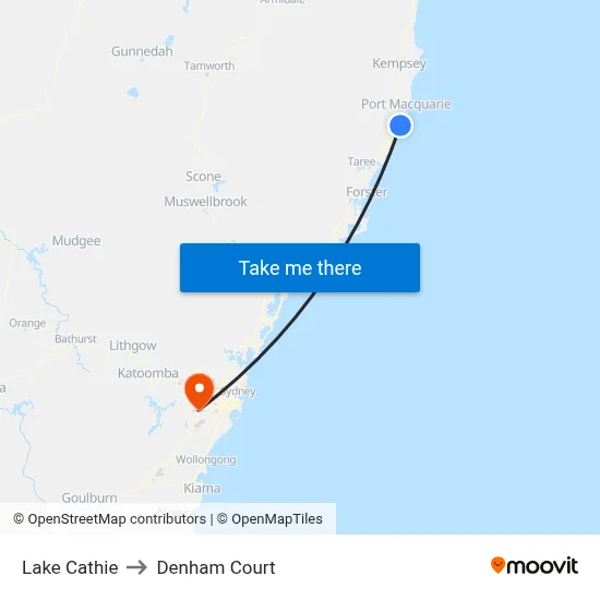 Lake Cathie to Denham Court map