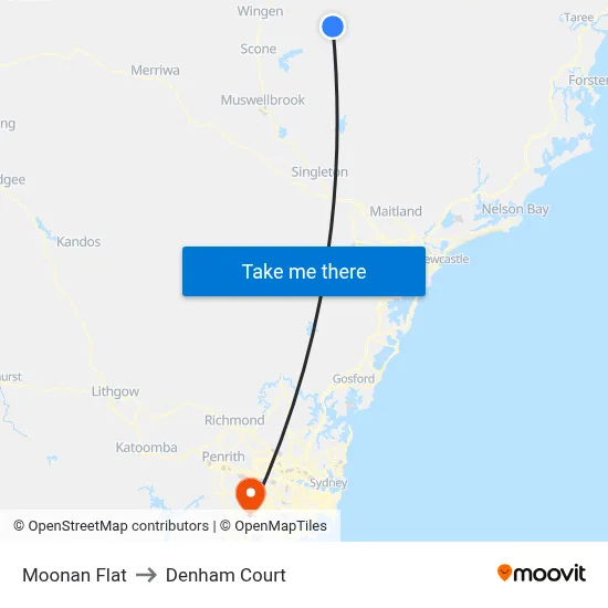 Moonan Flat to Denham Court map