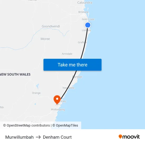 Murwillumbah to Denham Court map