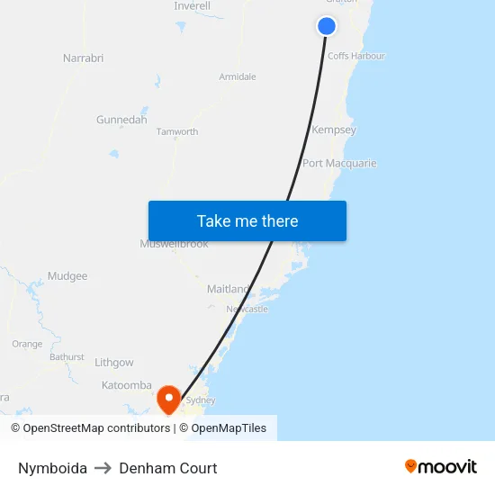 Nymboida to Denham Court map