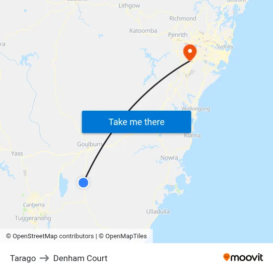 Tarago to Denham Court map