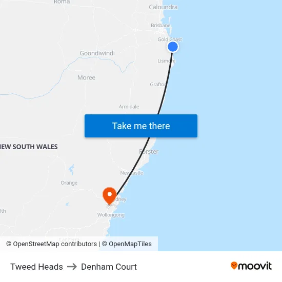 Tweed Heads to Denham Court map