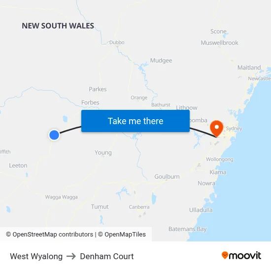 West Wyalong to Denham Court map