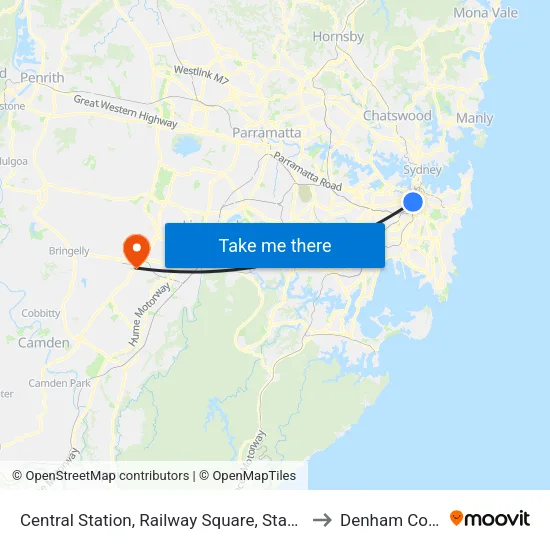 Central Station, Railway Square, Stand M to Denham Court map
