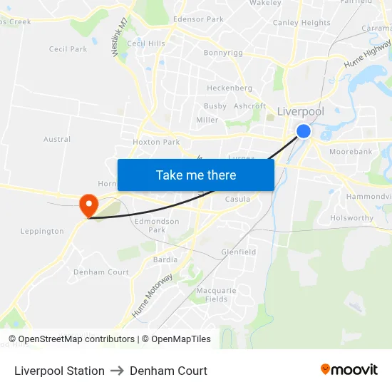 Liverpool Station to Denham Court map