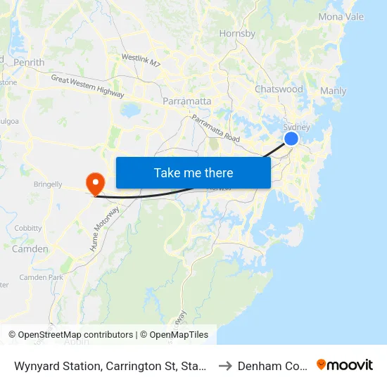 Wynyard Station, Carrington St, Stand B to Denham Court map