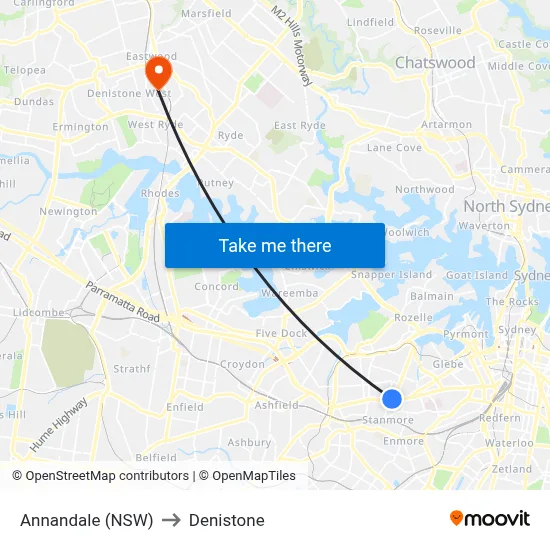 Annandale (NSW) to Denistone map