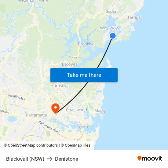 Blackwall (NSW) to Denistone map