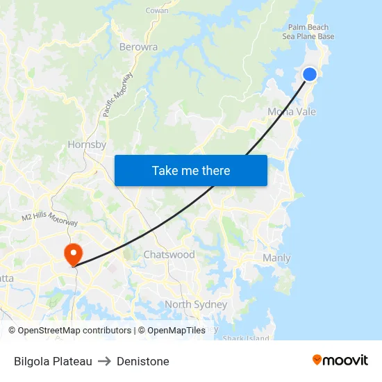 Bilgola Plateau to Denistone map