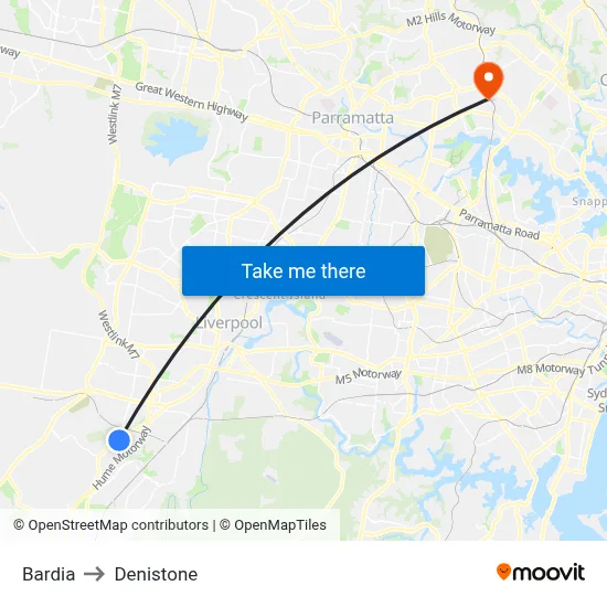 Bardia to Denistone map