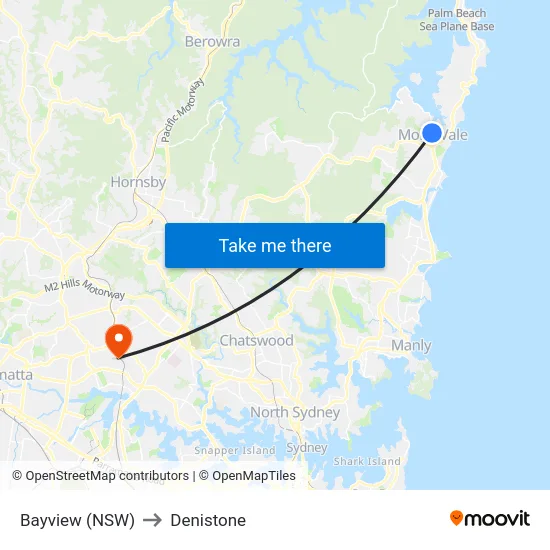 Bayview (NSW) to Denistone map