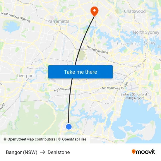 Bangor (NSW) to Denistone map