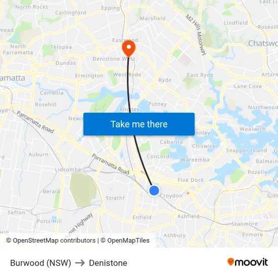 Burwood (NSW) to Denistone map