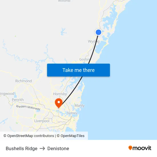 Bushells Ridge to Denistone map