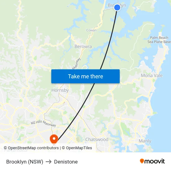 Brooklyn (NSW) to Denistone map