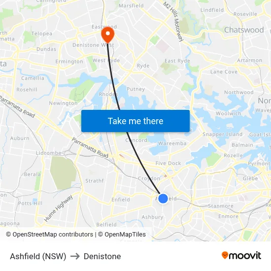 Ashfield (NSW) to Denistone map