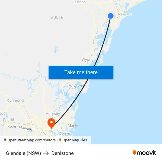 Glendale (NSW) to Denistone map