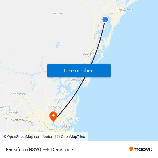 Fassifern (NSW) to Denistone map