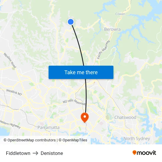Fiddletown to Denistone map