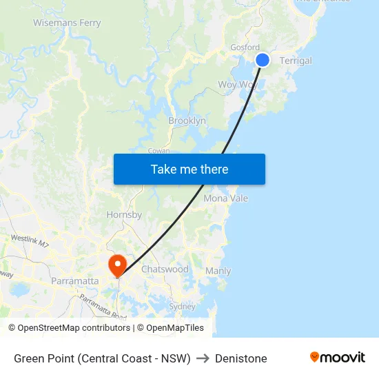 Green Point (Central Coast - NSW) to Denistone map