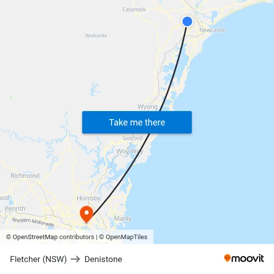 Fletcher (NSW) to Denistone map