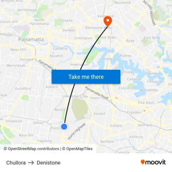 Chullora to Denistone map