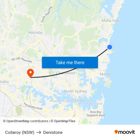 Collaroy (NSW) to Denistone map