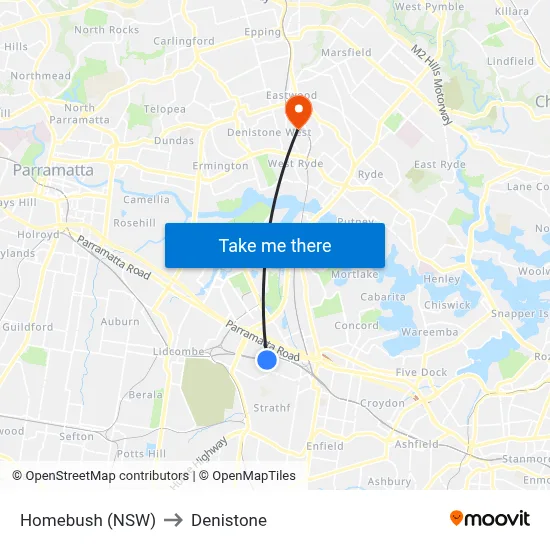 Homebush (NSW) to Denistone map