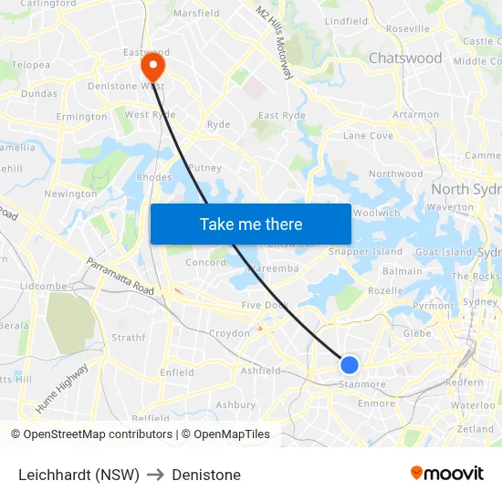 Leichhardt (NSW) to Denistone map