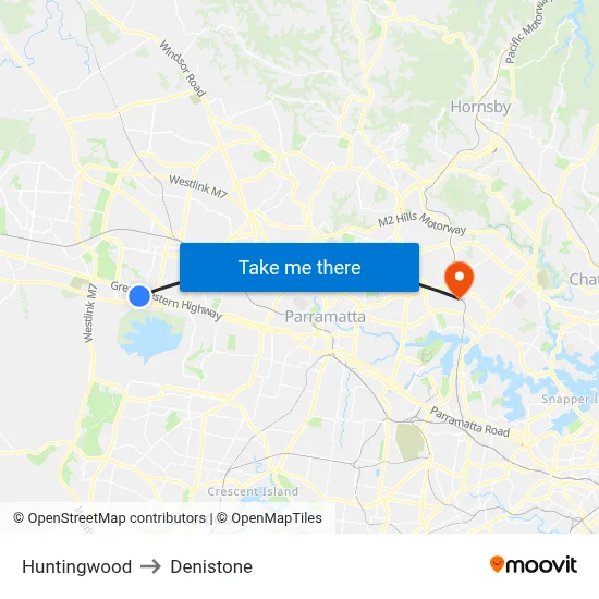Huntingwood to Denistone map