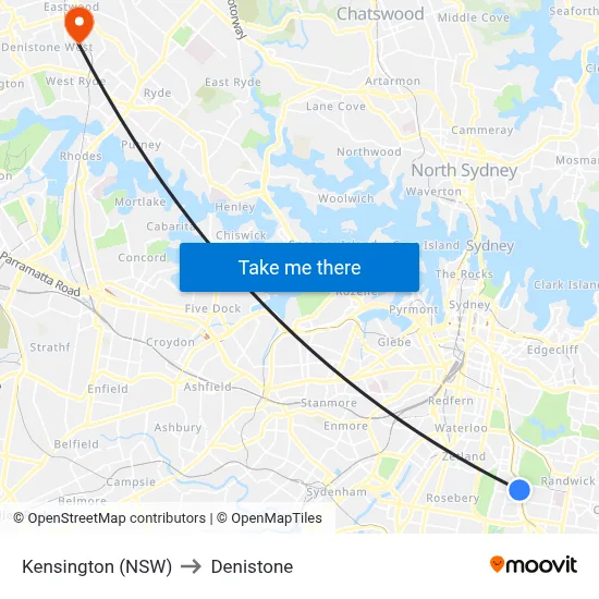 Kensington (NSW) to Denistone map