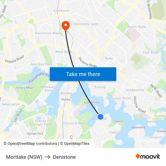 Mortlake (NSW) to Denistone map