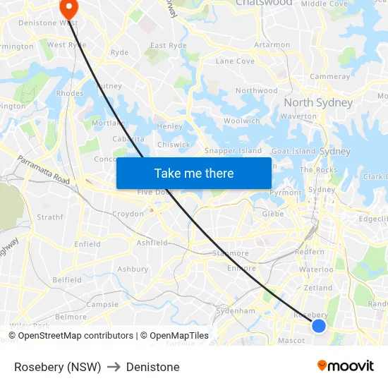 Rosebery (NSW) to Denistone map