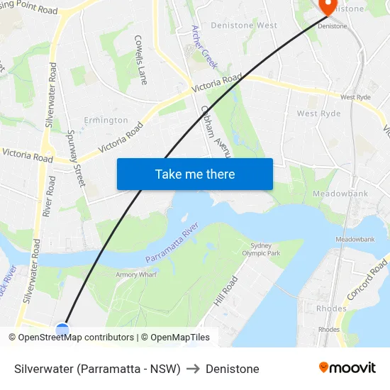 Silverwater (Parramatta - NSW) to Denistone map