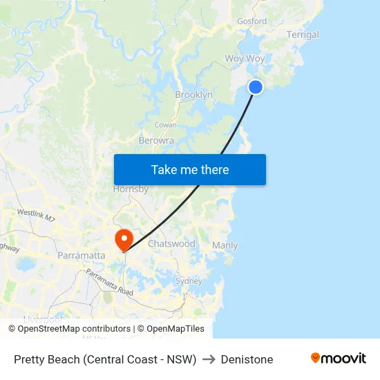 Pretty Beach (Central Coast - NSW) to Denistone map