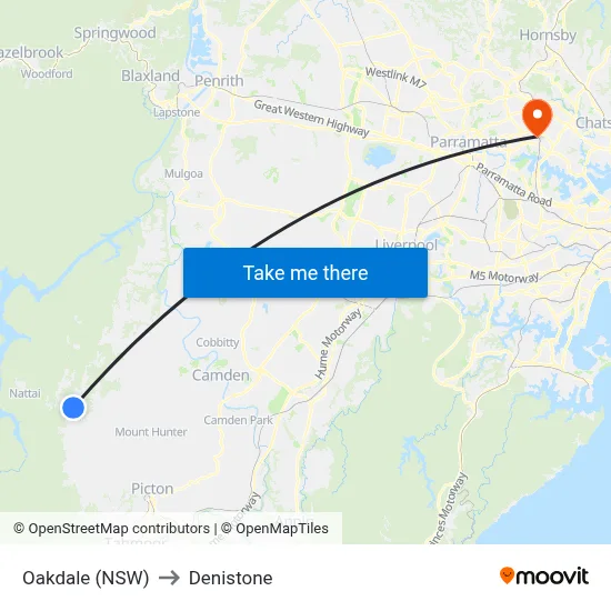 Oakdale (NSW) to Denistone map