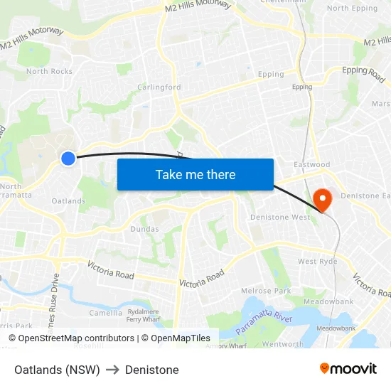 Oatlands (NSW) to Denistone map