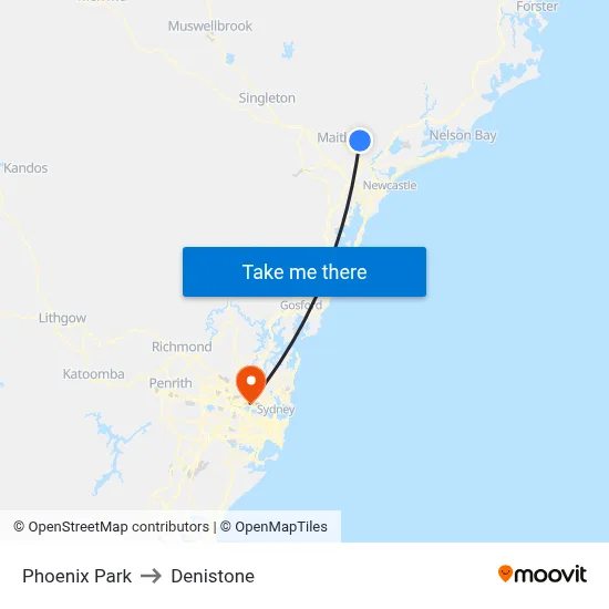 Phoenix Park to Denistone map