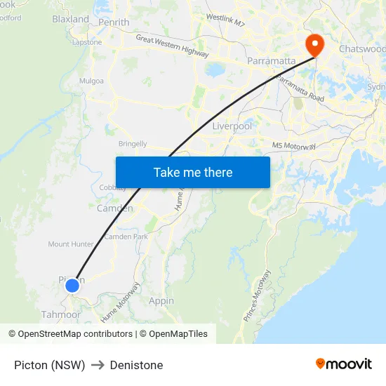 Picton (NSW) to Denistone map