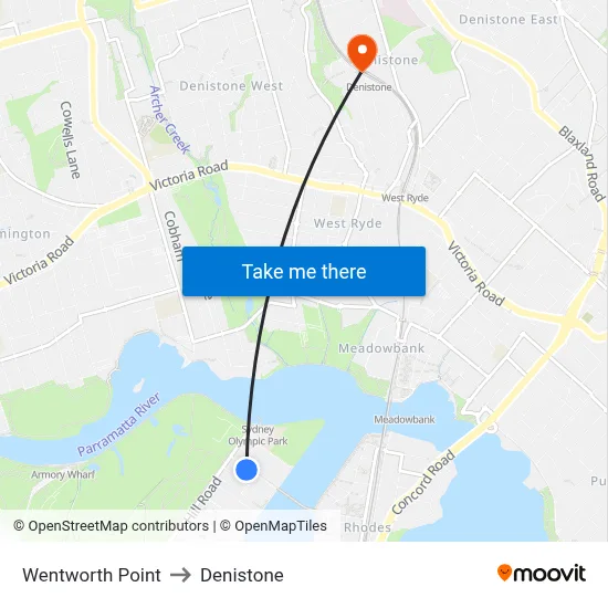 Wentworth Point to Denistone map