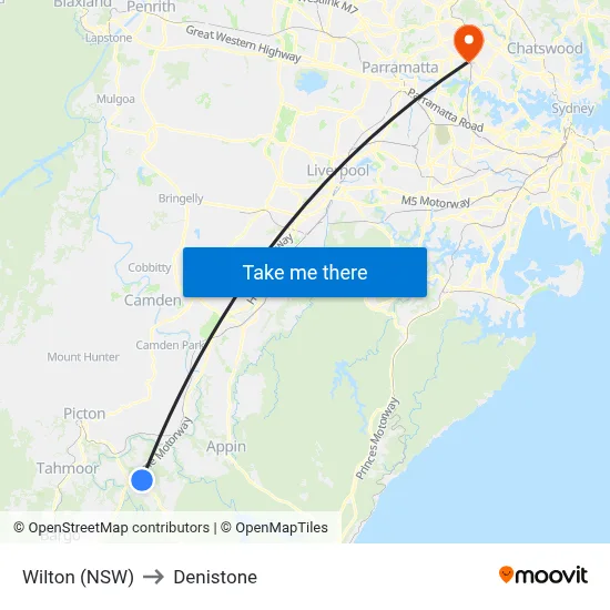 Wilton (NSW) to Denistone map