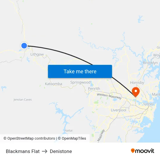 Blackmans Flat to Denistone map