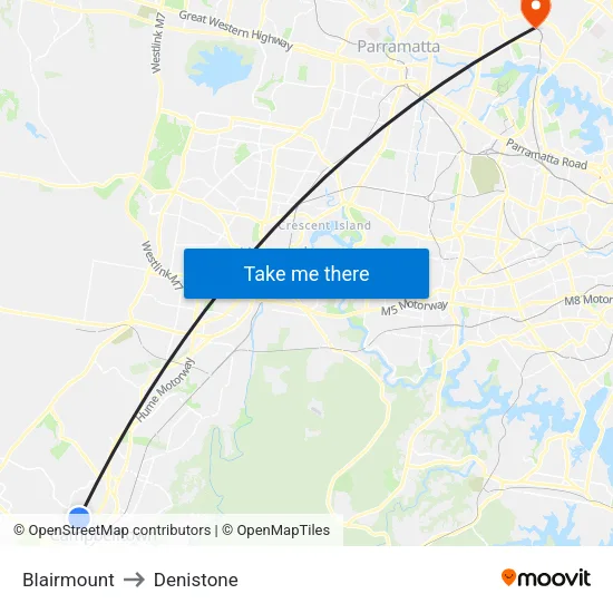 Blairmount to Denistone map