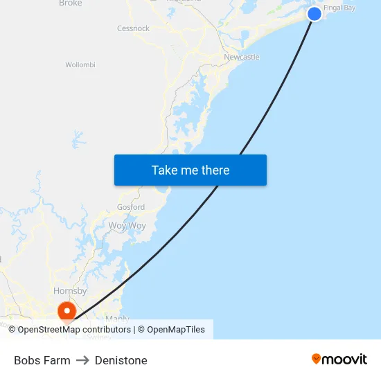 Bobs Farm to Denistone map
