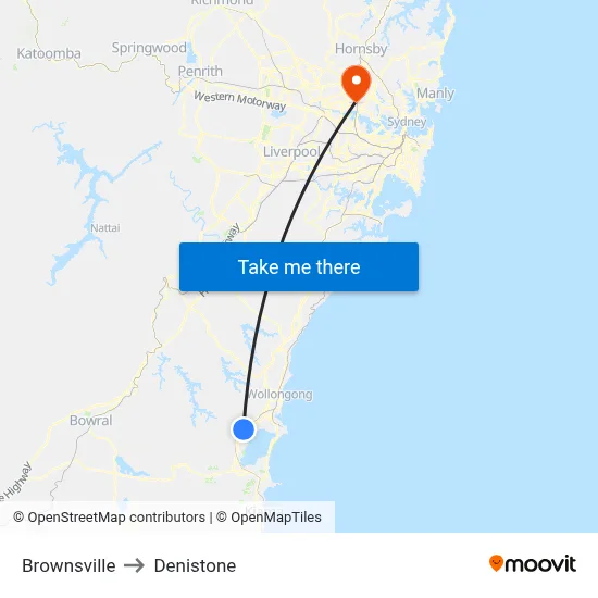 Brownsville to Denistone map
